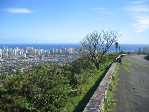 A panoramic photo shows the view of Honolulu from atop Mt. Tantalus.
